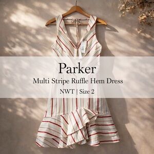 Parker Multi Stripe Ruffle Hem Dress Size 2 NWT